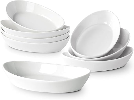 Au Gratin Baking Dishes for Oven Safe, Porcelain Mini Casserole Dish (8pc Set). 10oz Individual Gratin Dishes Set, Ceramic Small Baking Dish for Single Serving, Banana Split Bowls, 7.6x4.4in
