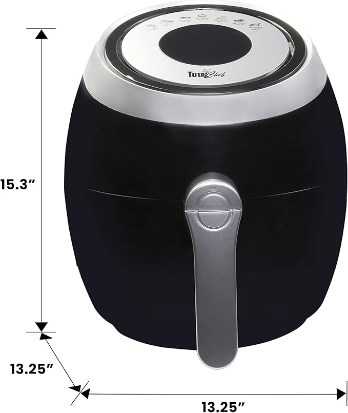 Total Chef 3.8 quart Air Fryer - Aerogrill, Non-Stick Frying Basket, French Fry, Digital Touch Screen, 7 Presets, Friteuse électrique, Countertop Cooking Kitchen Appliance, Black