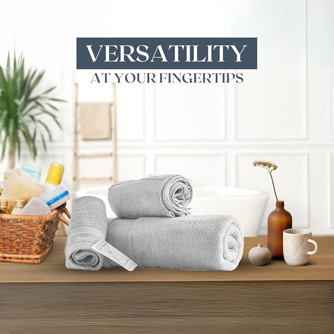 Egyptian Cotton Towel Set - 3 Piece | Ultra Soft 100% 600 GSM Towels | 1 Bath, 1 Hand, 1 Washcloth | Quick Dry, Durable for Bathroom, Home, Spa, Gym | Premium Towel Set (Light Gray)