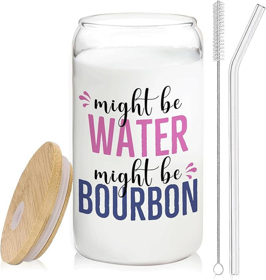 Bourbon glasses cup Gifts for Cocktail Lovers, Funny Might Be Bourbon Tumbler Gifts For Women 14oz,Tequila Lime drinking jar for Cocktail Lovers
