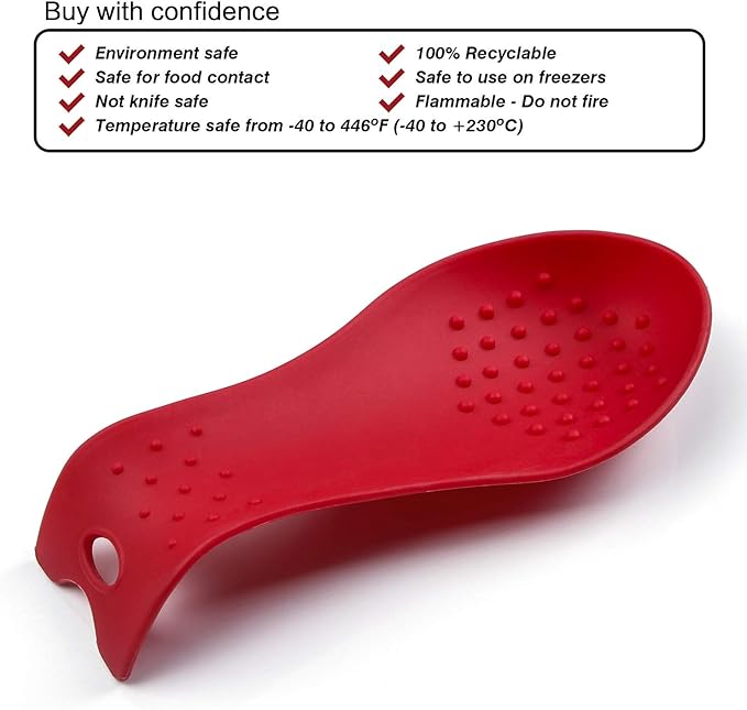 MSY BIGSUNNY Silicone Spoon Rests, Cooking Utensils Holder for Kitchen (2, Red-Red)