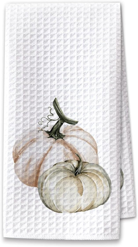 Pumpkin Fall Kitchen Towels, Farmhouse Autumn Dish Hand Towels Microfiber Waffle Weave 16x23.5 Inch, Rustic Thanksgiving Halloween Fall Decor for Kitchen Bathroom-C08