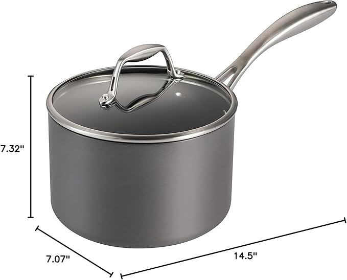 Tramontina OnyxPro Hard Anodized Non Stick 3-Quart Sauce Pan with Glass Lid, Oven Safe