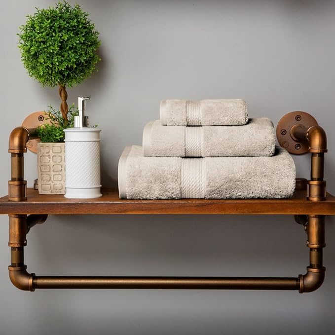 Superior Egyptian Cotton Pile 3 Piece Towel Set, Includes 1 Bath, 1 Hand, 1 Face Towel/Washcloth, Ultra Soft Luxury Towels, Thick Plush Essentials, Guest Bath, Spa, Hotel Bathroom, Stone