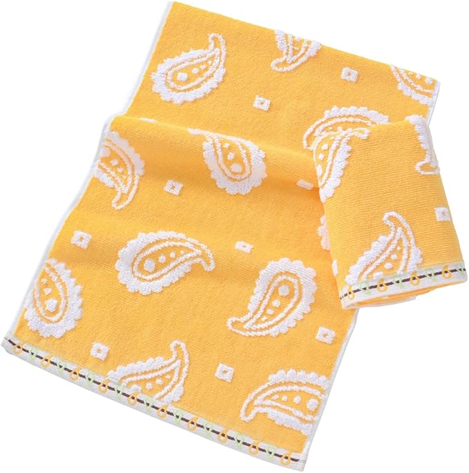 sense gnosis Yellow Paisley Pattren Jacquard Hand Towels Set of 2 Super Soft 100% Cotton Absorbent Double-Sided White Terry Bath Hand Towels for Bathroom Decorative Gym Camping, 13 x 29 inch
