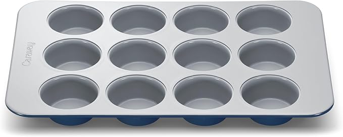 Caraway Non-Stick Ceramic 12-Cup Muffin Pan - Naturally Slick Ceramic Coating - Non-Toxic, PTFE & PFOA Free - Perfect for Cupcakes, Muffins, and More - Navy