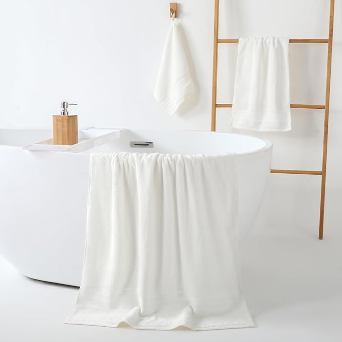 REDKISS Cream Towel Set of 8-100% Cotton Luxury Bath Towels Set for Bathroom, 600 GSM Highly Absorbent Bathroom Towel with 2 Large Bath Sheet, 2 Hand, 4 Washcloths, Beige Shower Towels for Dorm