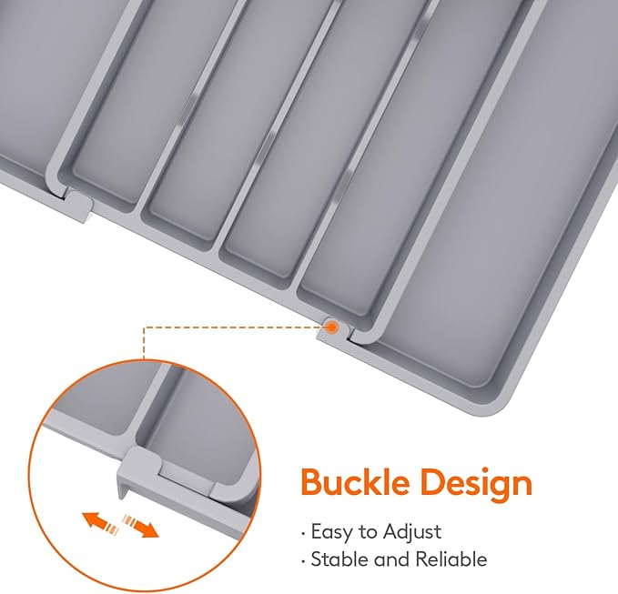 Lifewit Silverware Drawer Organizer, Expandable Utensil Tray for Kitchen, BPA Free Flatware and Cutlery Holder, Adjustable Plastic Storage for Spoons Forks Knives, 8.5"-14.1" x 12.1", Gray