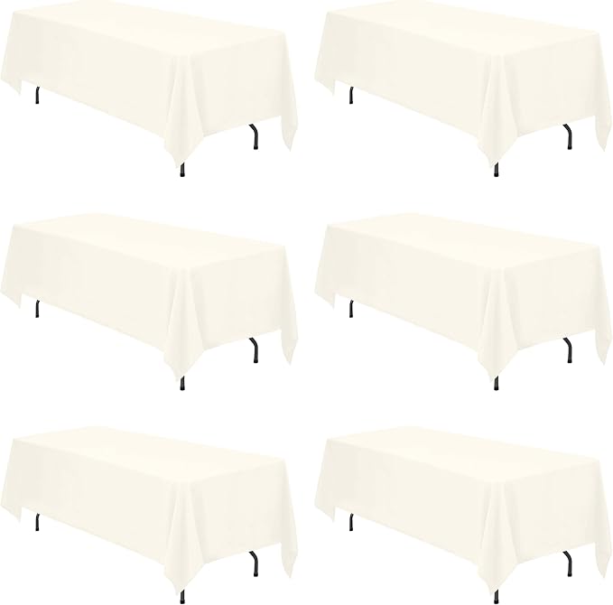 BRILLMAX 6 Pack Ivory Tablecloths 70 x 120 Inch for 6ft or 8ft Rectangle Tables - Rectangular Bulk Linen Polyester Fabric Washable Cloth Cover for Wedding Reception Banquet Birthday Party