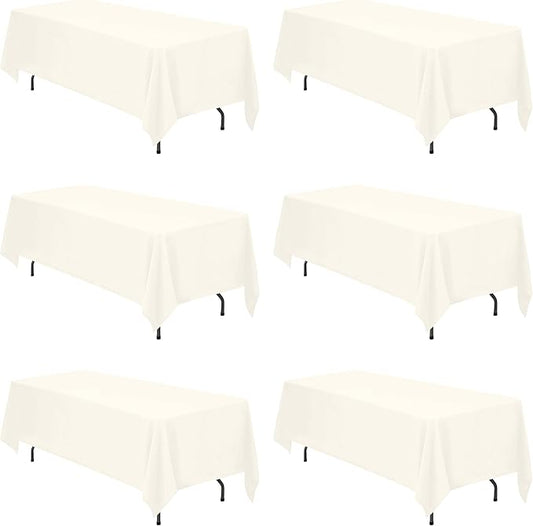 BRILLMAX 6 Pack Ivory Tablecloths 70 x 120 Inch for 6ft or 8ft Rectangle Tables - Rectangular Bulk Linen Polyester Fabric Washable Cloth Cover for Wedding Reception Banquet Birthday Party