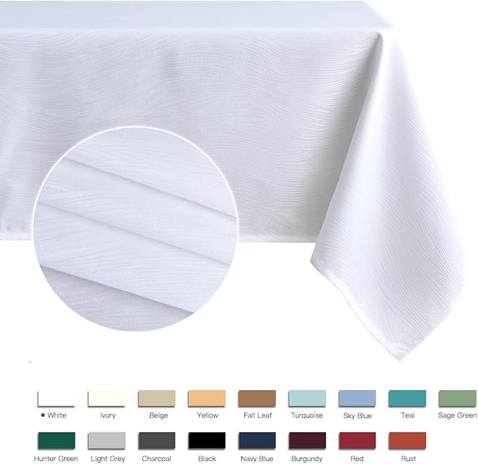 maxmill Jacquard Table Cloth Waving Pattern Water Resistant Wrinkle Resistance Heavy Weight Soft Tablecloth for Kitchen Dinning Tabletop Decoration Oblong 60 x 140 Inch White