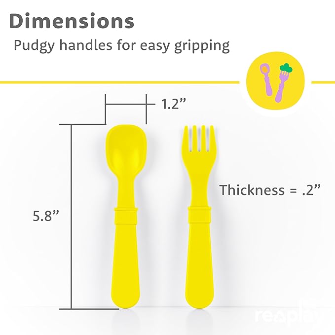 Re-Play Toddler Forks and Spoons Set - 4x4 Utensils Set for Kids - Dishwasher and Microwave Safe - Made in USA - Set of 8-5.8" x 1.2" x 0.2" - Citrus
