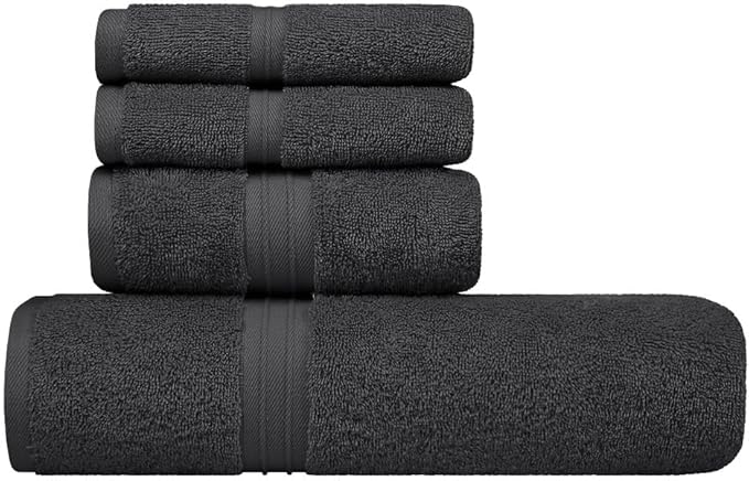 Bathroom Towels Set of 4 - Soft & Absorbent 100% Cotton, Extra Soft - Includes 1 Bathroom Towel (28" x 56"), 1 Hand Towel (16"x28") and 2 Washcloths (12"x12") - Anthracite Gray