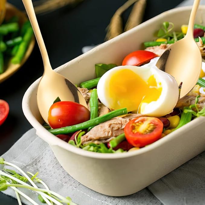 Salad Servers Stainless Steel Salad Serving Set Salad Spoon and Fork Set Kitchen Cooking Utensil Cutlery Gifts Set of 6 (Gold)