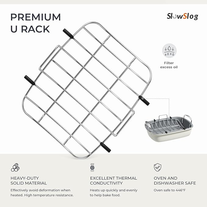 Roasting Pan, 17 Inch x 13 Inch Roaster with Removable Rack, Nonstick Roaster Pan for Roasting Turkey, Meat & Vegetables (Beige)