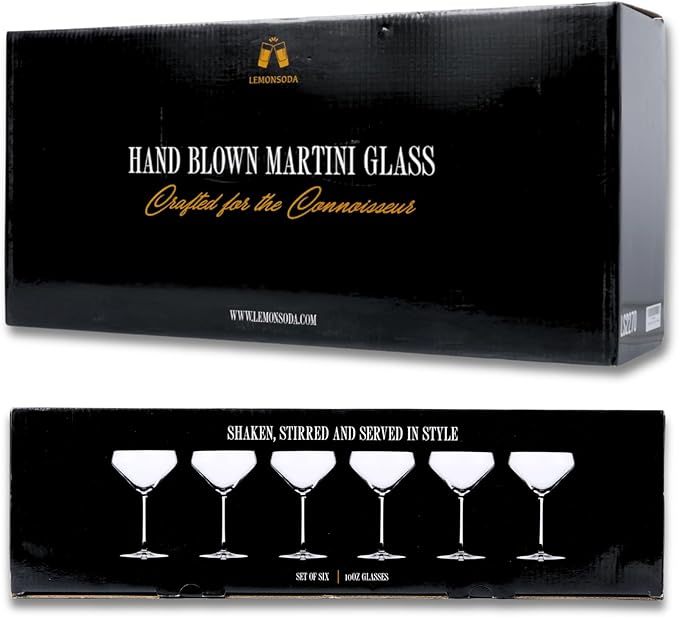 LEMONSODA Hand Blown/Nick And Nora Classic Martini Glasses Manhattan, Cosmopolitan, Espresso Martini, Lemon Drop, Dirty Martini - Inspired by 1930's - 50's Cocktail Culture - 6oz/10oz (Set of 6, 10oz)