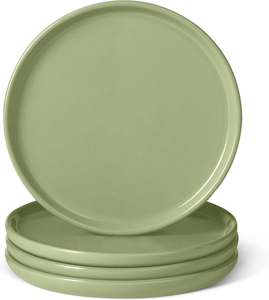 Amazon Basics Glazed Stoneware Appetizer Plates, Ceramic 4-Piece Set, Microwave and Dishwasher-Safe, 6.7 in., Olive