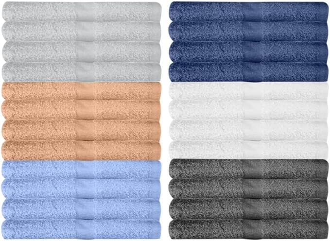 24 Pack Wash Cloths | Multicolour 100% Cotton Extra Absorbent Face Towels | Soft, Quick Dry Washcloths for Bathroom, Spa, Gym, Baby & Travel (24 Packs (12x12))