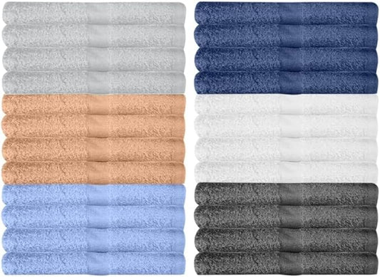 24 Pack Wash Cloths | Multicolour 100% Cotton Extra Absorbent Face Towels | Soft, Quick Dry Washcloths for Bathroom, Spa, Gym, Baby & Travel (24 Packs (12x12))