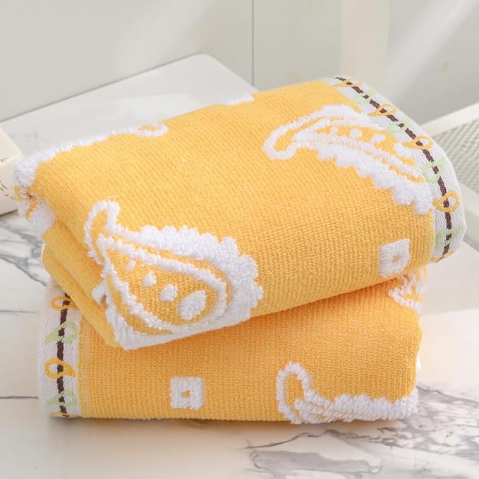 sense gnosis Yellow Paisley Pattren Jacquard Hand Towels Set of 2 Super Soft 100% Cotton Absorbent Double-Sided White Terry Bath Hand Towels for Bathroom Decorative Gym Camping, 13 x 29 inch