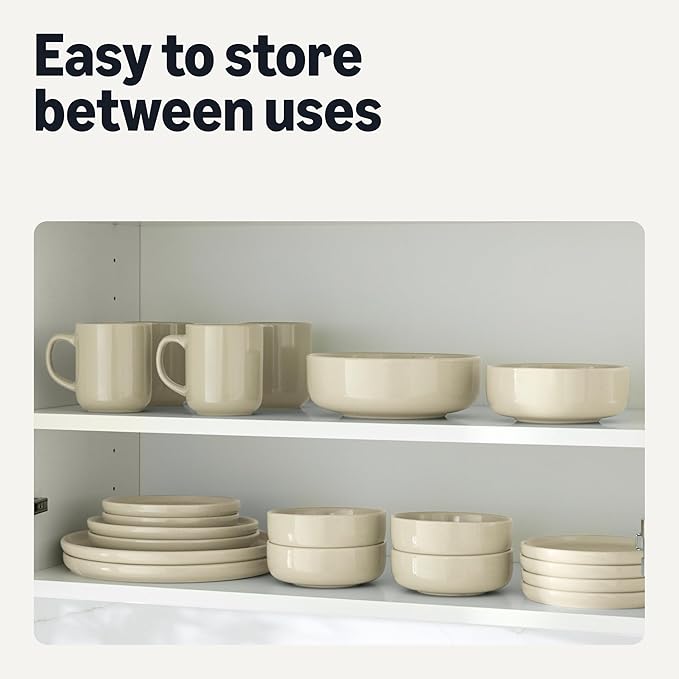 Amazon Basics Glazed Stoneware Salad Plates, Ceramic 4-Piece Set, Microwave and Dishwasher-Safe, 8.3 in., Ivory