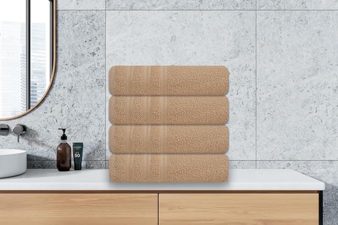Large Bath Towels Set of 6 – 24" x 50" – 100% Cotton Terry – Durable, Soft & Quick Dry – Beige Multipurpose Towels for Bathroom, Gym, Spa, Pool & Daily Use
