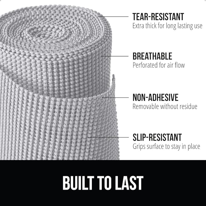 GORILLA GRIP powerGRIP Drawer Shelf and Cabinet Liner, Thick Strong Hold, Non-Adhesive Liners Protect Kitchen Cabinets and Cupboard, Bathroom Drawers, Easy Install, Breathable Mat, 24" x20' Light Gray