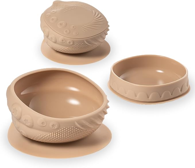 Miniware Sensory Baby Bowl - Almond Butter - Silicone Bowls for baby to Combine Mealtime with Sensory Development - 100% Food Grade Silicone Baby Bowls - BPA Free, Non-Toxic Todddler Bowls