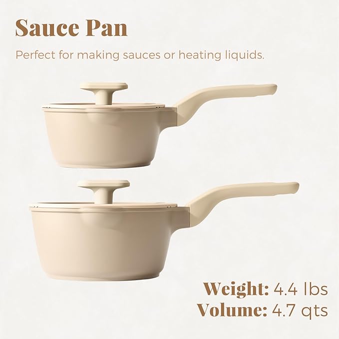 Nonstick Saucepan Set with Lids, 2QT and 2.7QT Ceramic Sauce Pan Set, Non Toxic Sauce Pots with Pour Spouts for Multipurpose Use, PTFE, PFOA & PFAS Free, Induction Compatible, Apricot