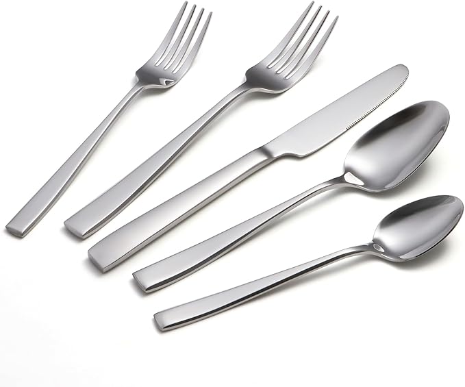 40 Piece Silverware Sets with Unique Handles, EIUBUIE Premium Stainless Steel Flatware Set for 8, Mirror Finished Kitchen Tableware Cutlery Rust Proof Dishwasher Safe Forks Spoons and Knives Set