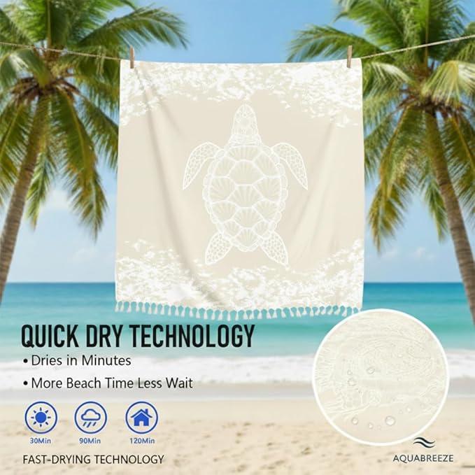 Oversized Turkish Beach Towel Blanket Cotton Giant XL Sandproof Towels Huge Linen XXL Extra Large Big Throw Quilt Blankets for Adults Beige Turtle