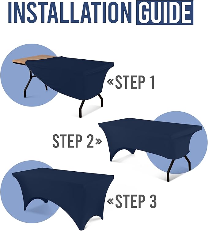 Utopia Kitchen 6FT Spandex Tablecloth [2 Pack, Navy Blue] 200 GSM Stretch, Fitted, Washable and Wrinkle Resistant Table Cloth Rectangle Cover for Trade Shows, Wedding, Parties [72Lx30Wx30H Inch]