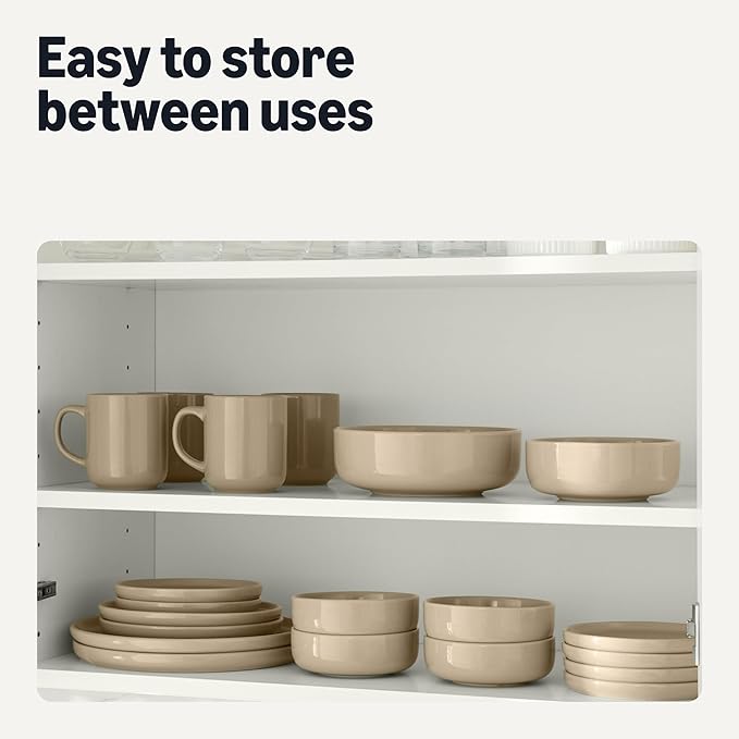 Amazon Basics Glazed Stoneware Salad Plates, Ceramic 4-Piece Set, Microwave and Dishwasher-Safe, 8.3 in., Linen Gray