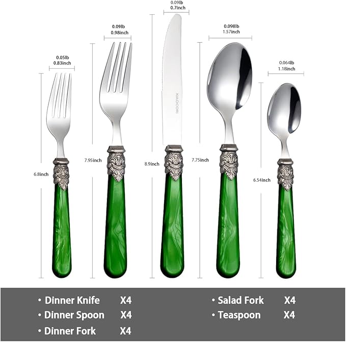 20 Pieces 18/10 Stainless Steel Elegant Silverware Set for 4,Vintage Flatware Set,Dishwasher Safe (20, Deep Green)