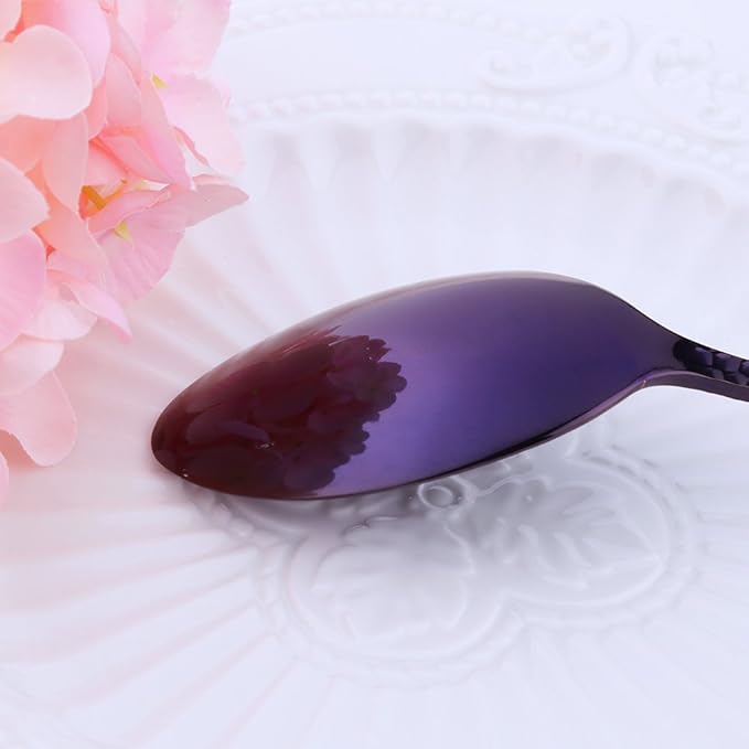 5-Piece Purple Silverware Flatware Set Service for 1 Stainless Steel Cutlery Set Include Dinner Knife Table Fork Table Spoon Salad Fork Tea Spoon for Wedding, Dishwasher Safe