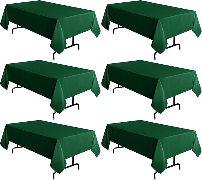 sancua 6 Pack Hunter Green Tablecloth 60 x 102 Inch, Rectangle 6 Feet Table Cloth - Stain and Wrinkle Resistant Washable Polyester Table Cover for Dining Tables, Buffet Parties and Camping