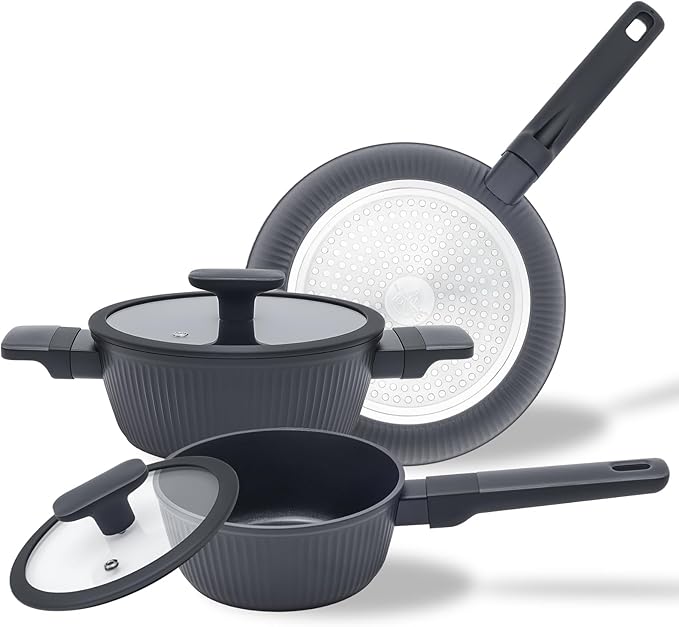 Nonstick Cookware Set Non Toxic, 5-Piece Pots and Pans Set, PFOA/PTFE Free, Induction Ready & Dishwasher Safe, Ceramic Coating for Easy Release