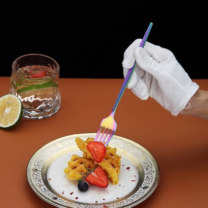 Matt Rainbow 6 Piece Stainless Steel 8.4'' Dinner Forks - Silverware Set, Dessert, Table, Salad Forks - Dishwasher Safe