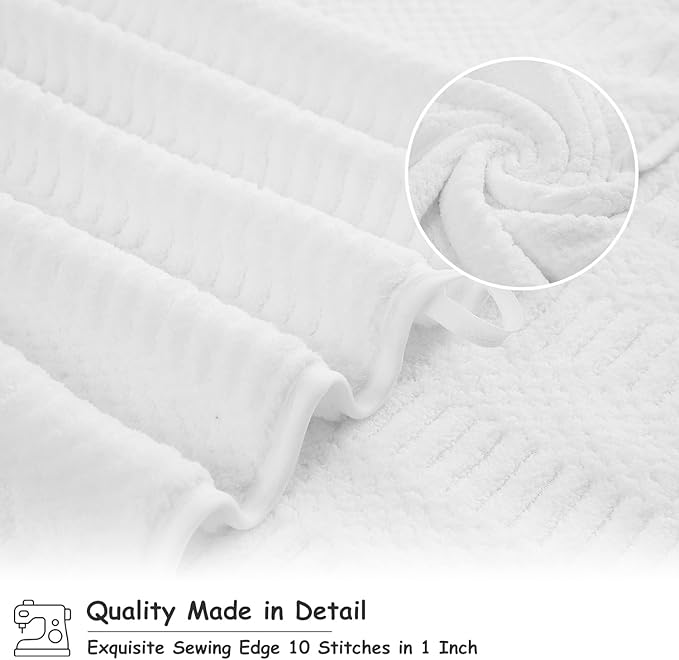 18 Pcs White Woven Family Towels Set-6 Bath Sheets,6 Hand Towels,6 Washcloths Soft Polyester Towels Absorbent Shower Towel Quick Dry Beach Chair Towel Lint Less Towels Set for Bathroom Spa Gym Hotel