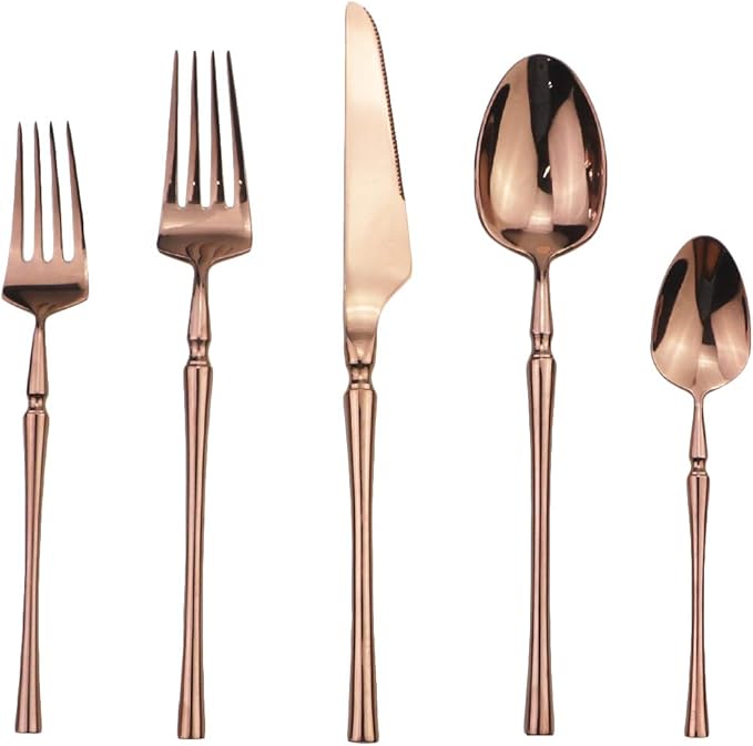 Gugrida 20 piece Copper Flatware Set 304 Stainless Steel Fork Spoon Cutlery Luxury Mirror Polished Silverware, Dishwasher Safe, Service for 4