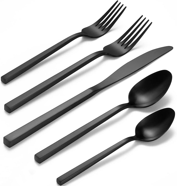 Alata Cube Black&Kate Mirror 20-Piece Silverware Set Stainless Steel Flatware Set