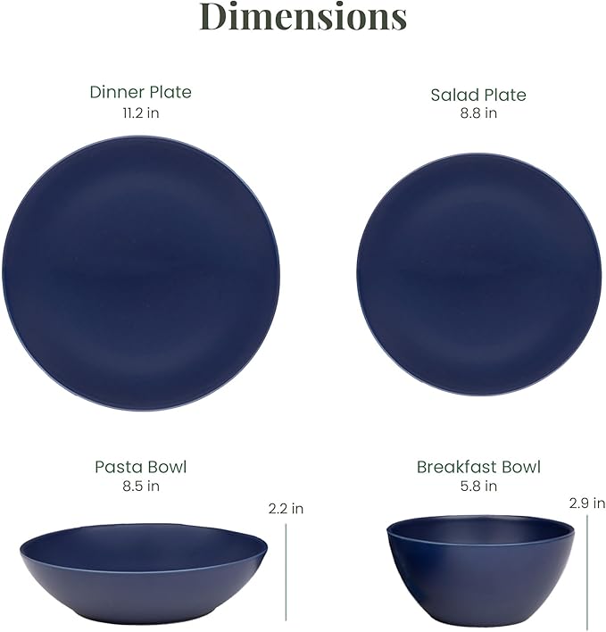 Larder & Vine Ceramic Stoneware Dinnerware 16-Piece Set, 4 Place Settings (Indigo)