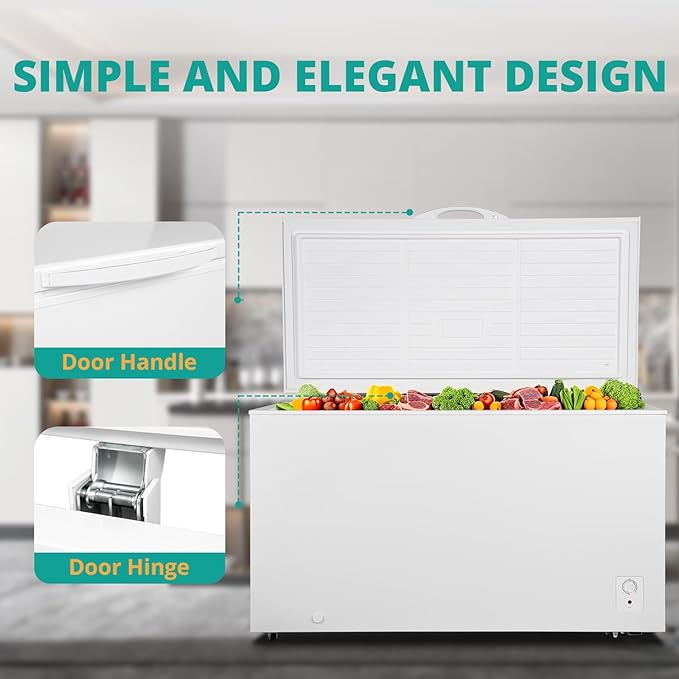 Deep Chest Freezer 14 Cubic Feet, Freezer Chest Garage Ready, 4 Wheels Large Storage Chest Freezer with 1 Basket, Low Noise, Energy Saving, Thermostat Control for Home, Office, Kitchen, White