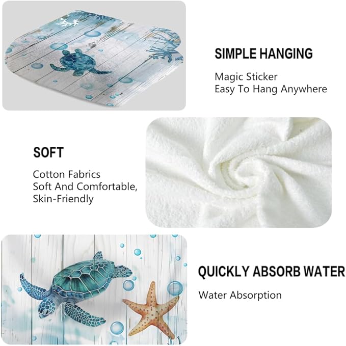 Sea Turtle Hand Towels Set of 2 Breathable Ocean Beach Hand Towels Highly Absorbent Tropical Coastal Bath Towels for Gym Hotel Decorative Summer Kitchen Towels 28.7x13.7 Inc