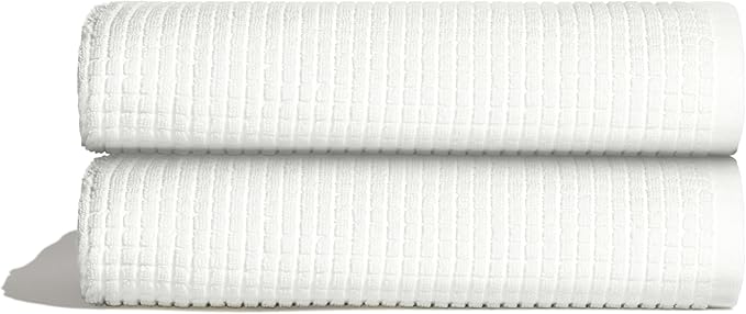 ONSEN Terry Cotton Waffle Bath Towel Set – 2 Pack Luxury, Quick Dry & Absorbent Bathroom Towels – Soft, Lightweight, Durable Large Towels for Everyday Use & Bathroom Essentials (White, 28x55 in)