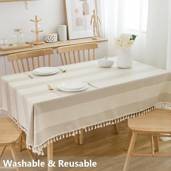 TruDelve Gray Fabric Tablecloths 8 Foot Table Cloths for Rectangle Tables Oblong Boho Striped Fall Tablecloths for Rectangle Tables (98"x55", Gray)