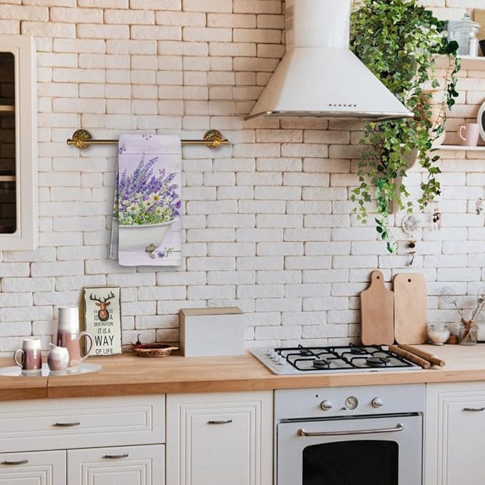 Lavender Hand Towels Set of 2 Lightweight Breathable Purple Floral Bath Towels Highly Absorbent Butterfly Lavender Towels for Bathroom Gym Hotel Decorative 28.7x13.7 Inch