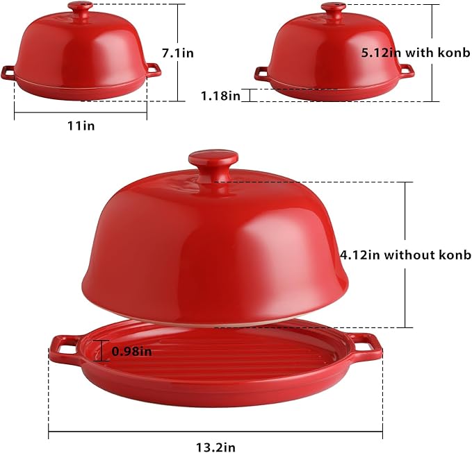 Sweejar Ceramic Bread Oven with Lid, Large Sourdough Bread Baking Pan with Handle, 5QT Porcelain Round Bread Cloche For Baking, Cooking, Roasting (Red)