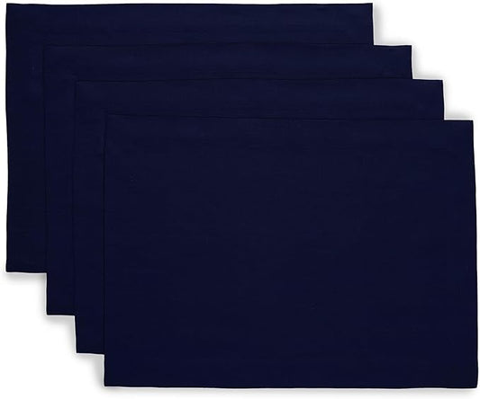 Solino Home Linen Navy Blue Placemats Set of 4 - 100% Pure Linen Placemats 14 x 19 Inch for Winter, New Year - Fete
