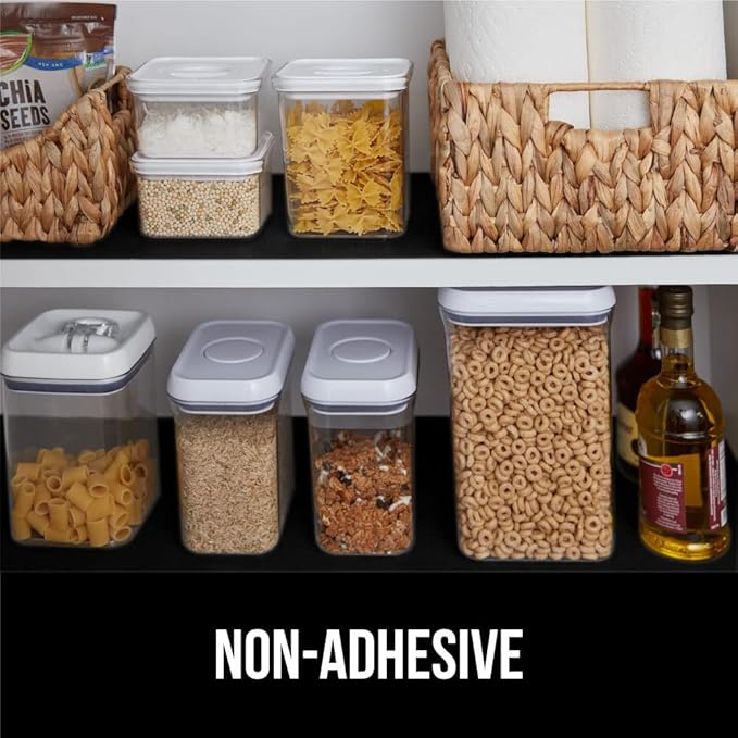 GORILLA GRIP Slip Resistant Drawer and Shelf Liner 2 Pack, Non Adhesive Water Resistant, Easy Clean and Trim, Smooth Surface Liners for Kitchen Cabinet, Shelves, Drawers, Pantry, 12 in x 10 FT, Black